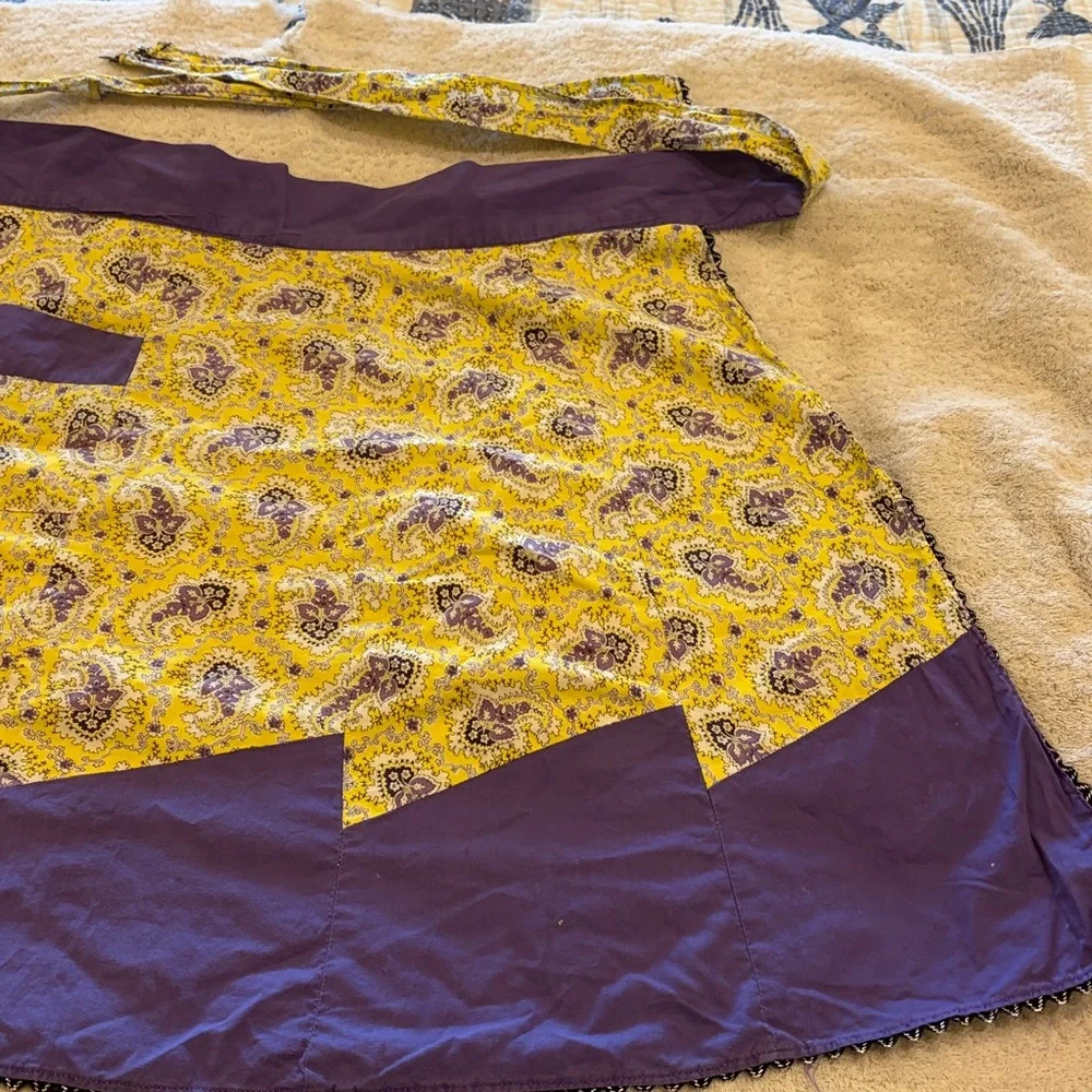 Vintage Handmade Yellow and Purple Patterned Apron